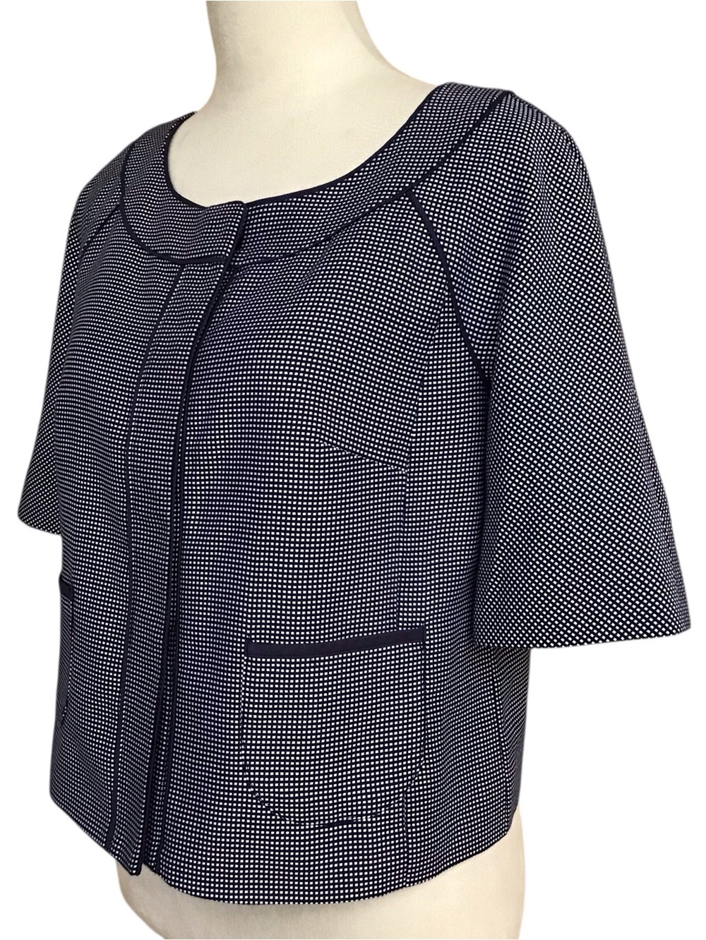 Ann Taylor Loft Blue Geometric Cotton Cropped Jacket Size 6 NEW - Picture 3 of 5